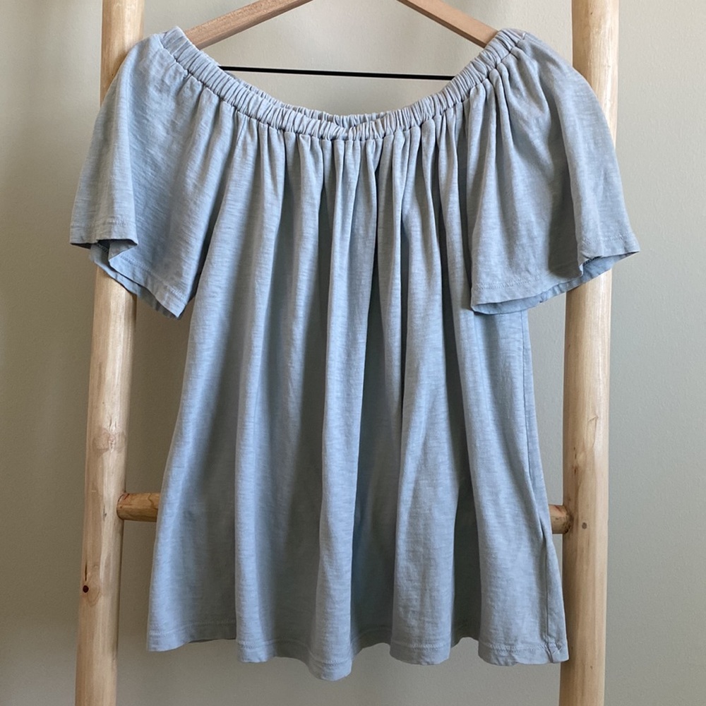 Sundry Light Blue Off the Shoulder Top